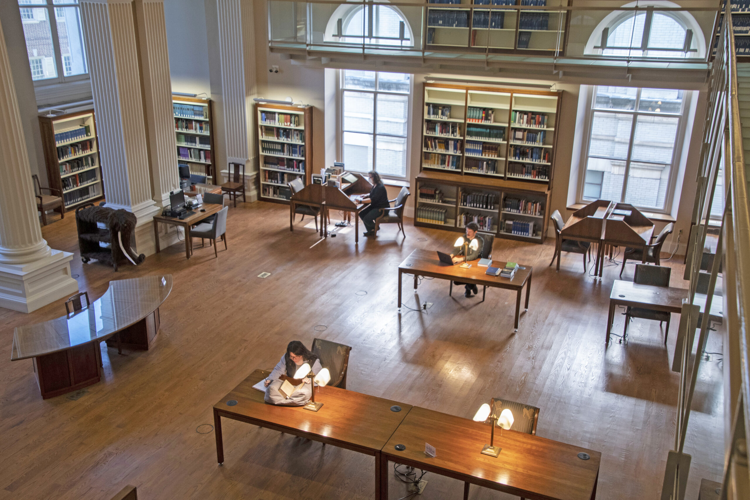 Overhead view of Jacobs Reading Room with researchers